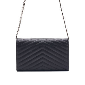 Saint Laurent V-stitch Chain Wallet Black Leather